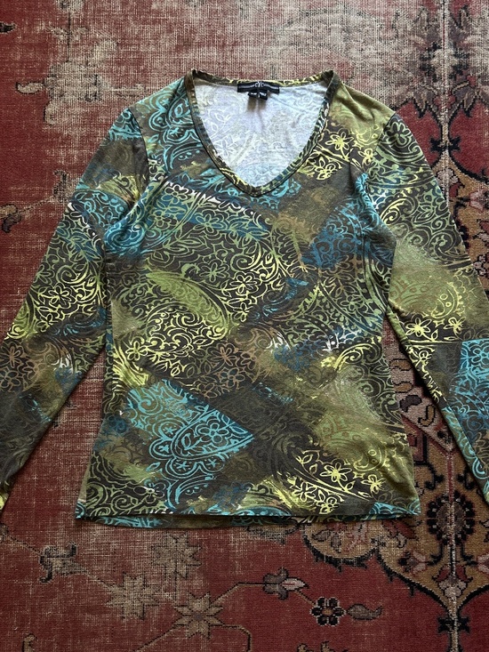 Tops - Vintage Y2K Green Graphic Floral Top
